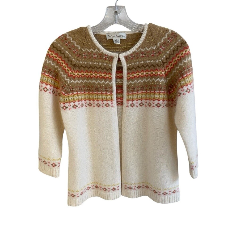 CASUAL CORNER Vintage 90s Angora Beaded Lambswool Fair Isle Sweater small / XS